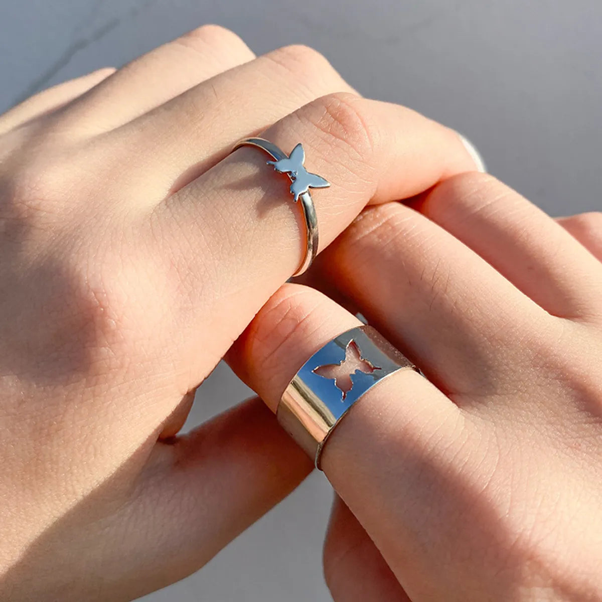 Fashion Butterfly Alloy Plating Couple Rings