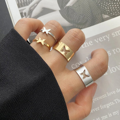 Fashion Butterfly Alloy Plating Couple Rings