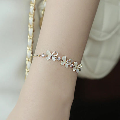 Fashion Butterfly Alloy Plating Inlay Artificial Diamond Opal Women's Bracelets 1 Piece