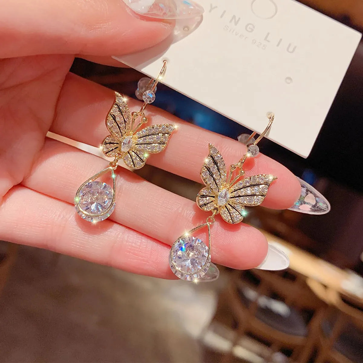 Fashion Butterfly Alloy Plating Inlay Zircon Women's Drop Earrings 1 Pair