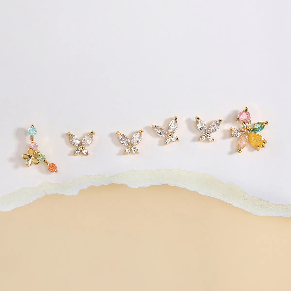 Fashion Butterfly Brass Gem Ear Studs In Bulk