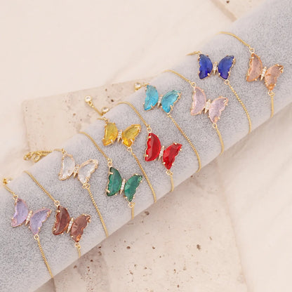 Fashion Butterfly Copper Bracelets Gold Plated Inlaid Zircon Zircon Copper Bracelets