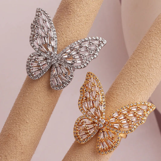 Fashion Butterfly Copper Inlaid Zircon Rings 1 Piece