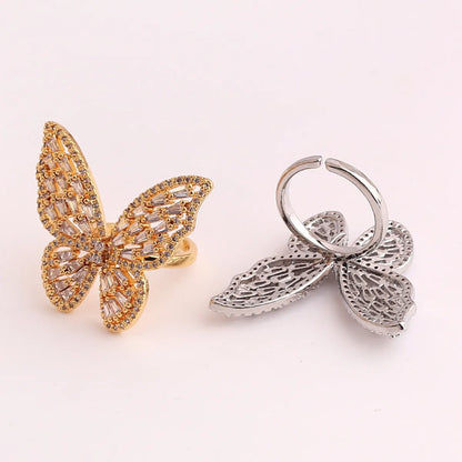 Fashion Butterfly Copper Inlaid Zircon Rings 1 Piece