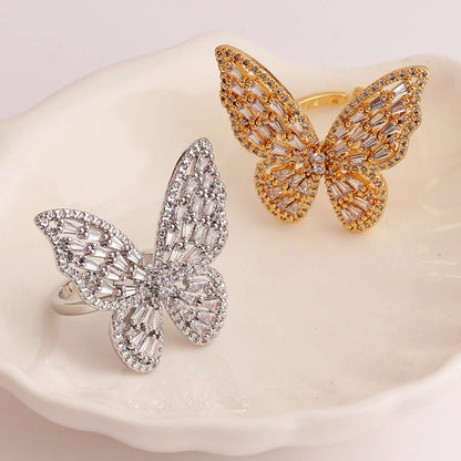 Fashion Butterfly Copper Inlaid Zircon Rings 1 Piece