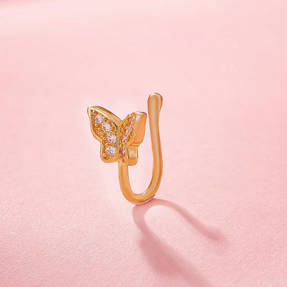 Fashion Butterfly Copper Inlaid Zircon U-shaped False Nose Ring Piercing Jewelry