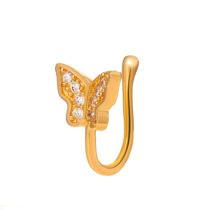 Fashion Butterfly Copper Inlaid Zircon U-shaped False Nose Ring Piercing Jewelry