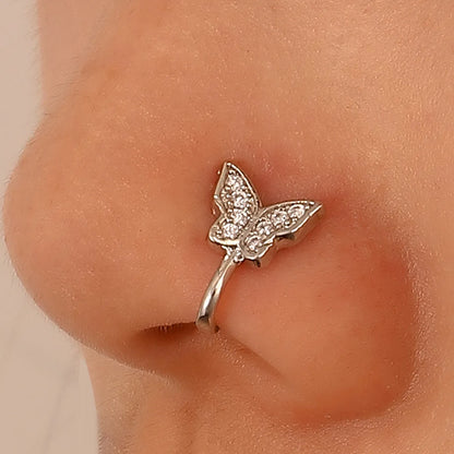 Fashion Butterfly Copper Inlaid Zircon U-shaped False Nose Ring Piercing Jewelry