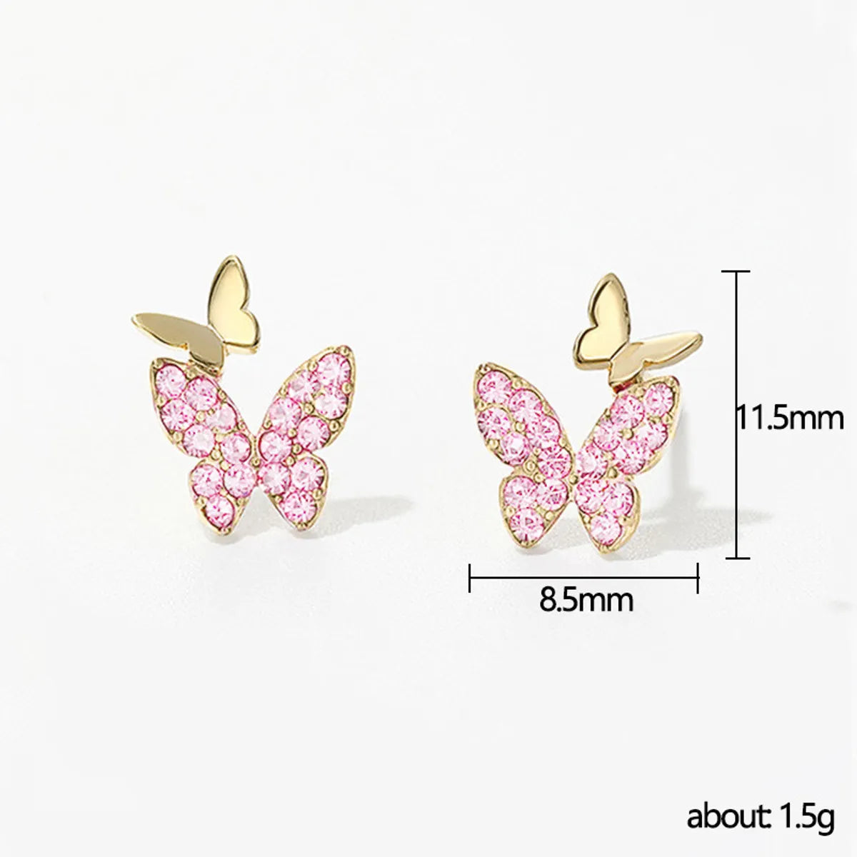 Fashion Butterfly Copper Inlay Rhinestones Ear Studs 1 Pair