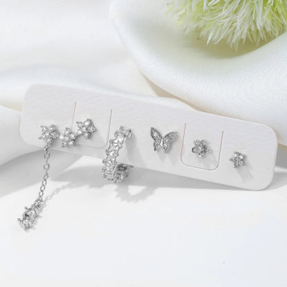 Fashion Butterfly Copper Zircon Ear Studs In Bulk