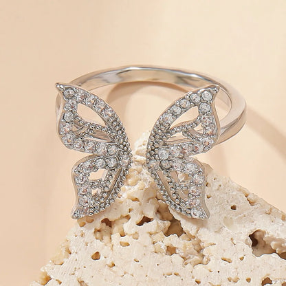 Fashion Butterfly Copper Inlay Zircon Open Ring 1 Piece