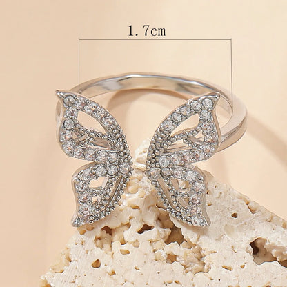 Fashion Butterfly Copper Inlay Zircon Open Ring 1 Piece