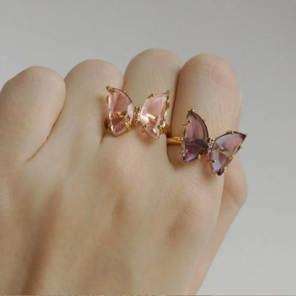 Fashion Butterfly Copper Inlay Zircon Open Ring 1 Piece