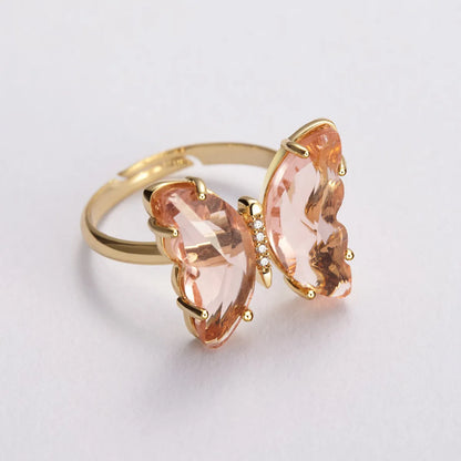 Fashion Butterfly Copper Inlay Zircon Open Ring 1 Piece