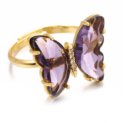 Fashion Butterfly Copper Inlay Zircon Open Ring 1 Piece