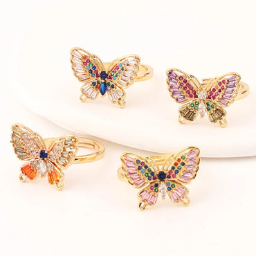 Fashion Butterfly Copper Open Ring Inlay Zircon Copper Rings