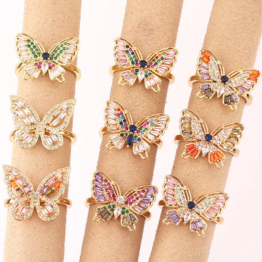 Fashion Butterfly Copper Open Ring Inlay Zircon Copper Rings