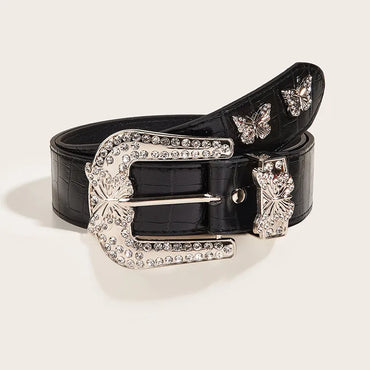 Fashion Butterfly Pu Leather Alloy Inlay Rhinestones Unisex Leather Belts 1 Piece