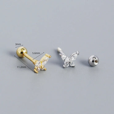 Fashion Butterfly Silver Inlay Zircon Ear Studs 1 Pair