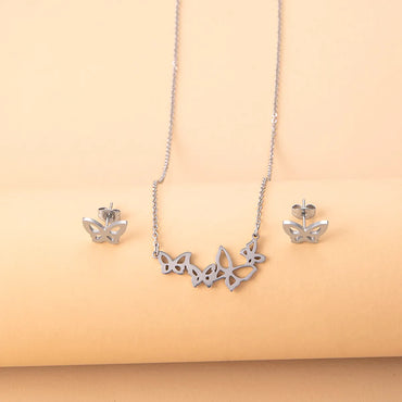 Fashion Butterfly Stainless Steel Hollow Out Jewelry Set 1 Set