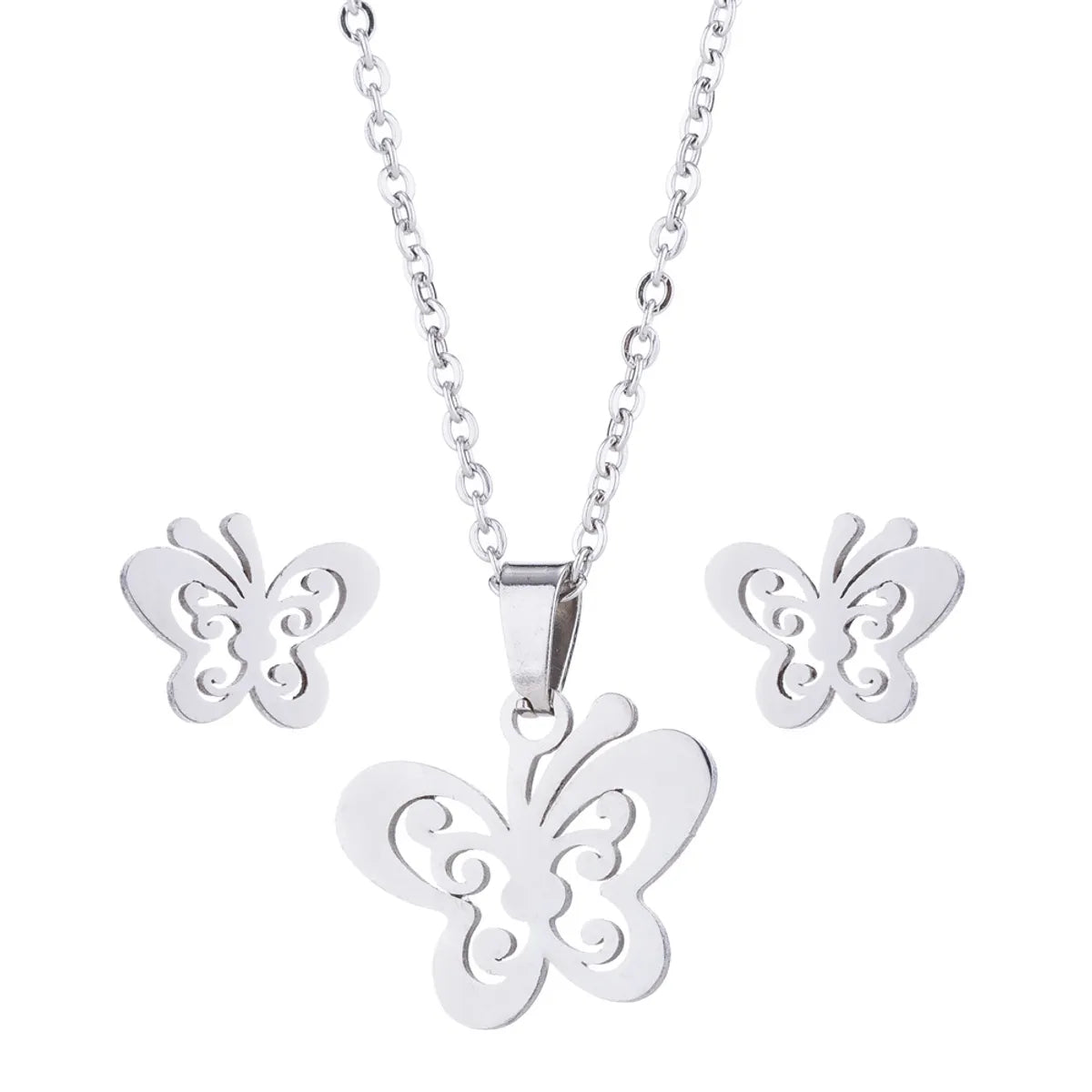 Fashion Butterfly Stainless Steel Hollow Out Jewelry Set 1 Set