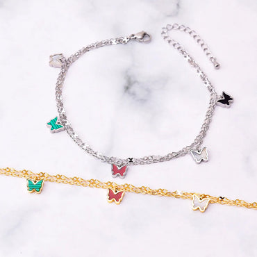 Fashion Butterfly Stainless Steel Inlay Shell Women's Anklet