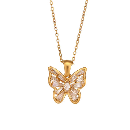 Wholesale Jewelry Fashion Butterfly 304 Stainless Steel Zircon 18K Gold Plated Plating Inlay Necklace