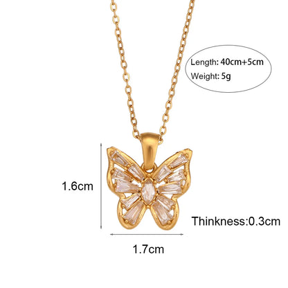 Wholesale Jewelry Fashion Butterfly 304 Stainless Steel Zircon 18K Gold Plated Plating Inlay Necklace