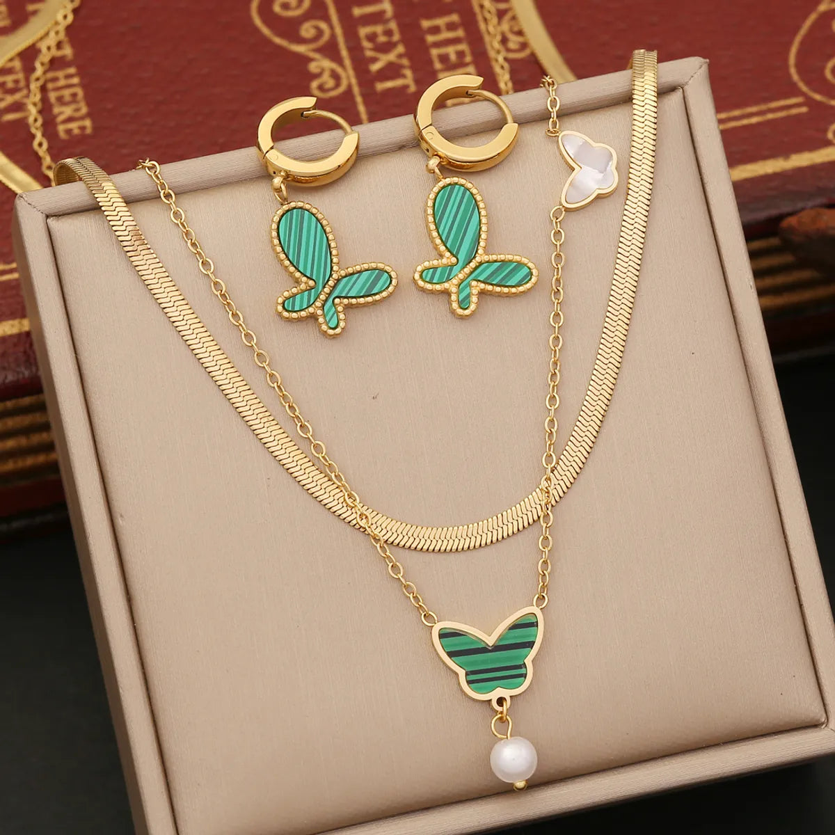 Fashion Butterfly Stainless Steel Plating Bracelets Earrings Necklace