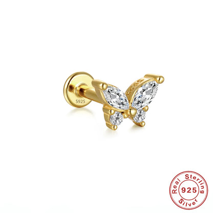 Fashion Butterfly Sterling Silver Inlay Artificial Diamond Ear Studs 1 Piece