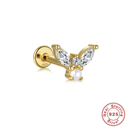 Fashion Butterfly Sterling Silver Inlay Artificial Diamond Ear Studs 1 Piece