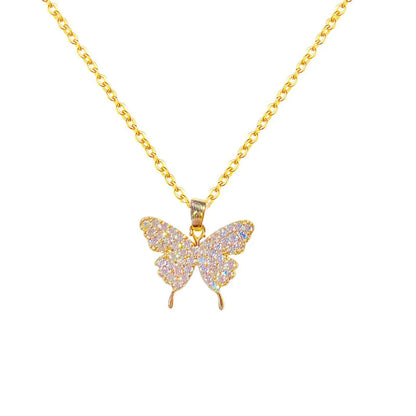 Fashion Butterfly Titanium Steel Inlay Zircon Pendant Necklace 1 Piece