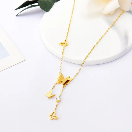 Fashion Butterfly Titanium Steel Necklace Inlay Zircon Stainless Steel Necklaces 1 Piece