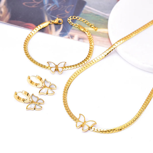 Fashion Butterfly Titanium Steel Plating Inlay Shell Bracelets Earrings Necklace