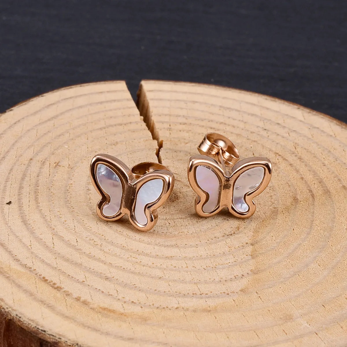 Fashion Butterfly Titanium Steel Plating Inlay Shell Ear Studs 1 Pair