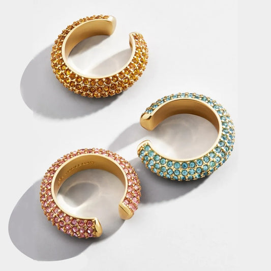 Fashion C-Ring Electroplated Alloy Inlaid Colored Diamonds Ear Clip