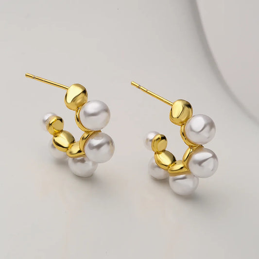 1 Pair Fashion C Shape Gold Plated Copper Artificial Pearls Gold Plated Ear Studs