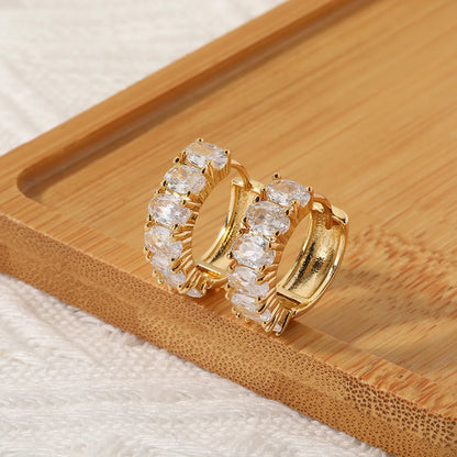 Luxurious Geometric Copper Zircon Gold Plated Hoop Earrings