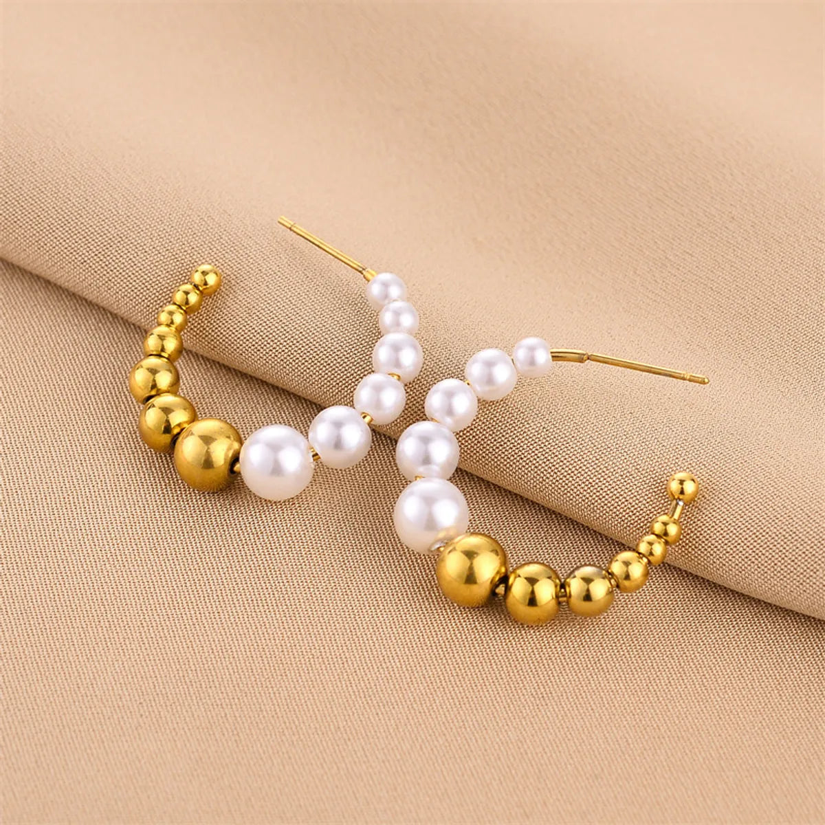 1 Pair Fashion C Shape Plating Imitation Pearl Titanium Steel Earrings