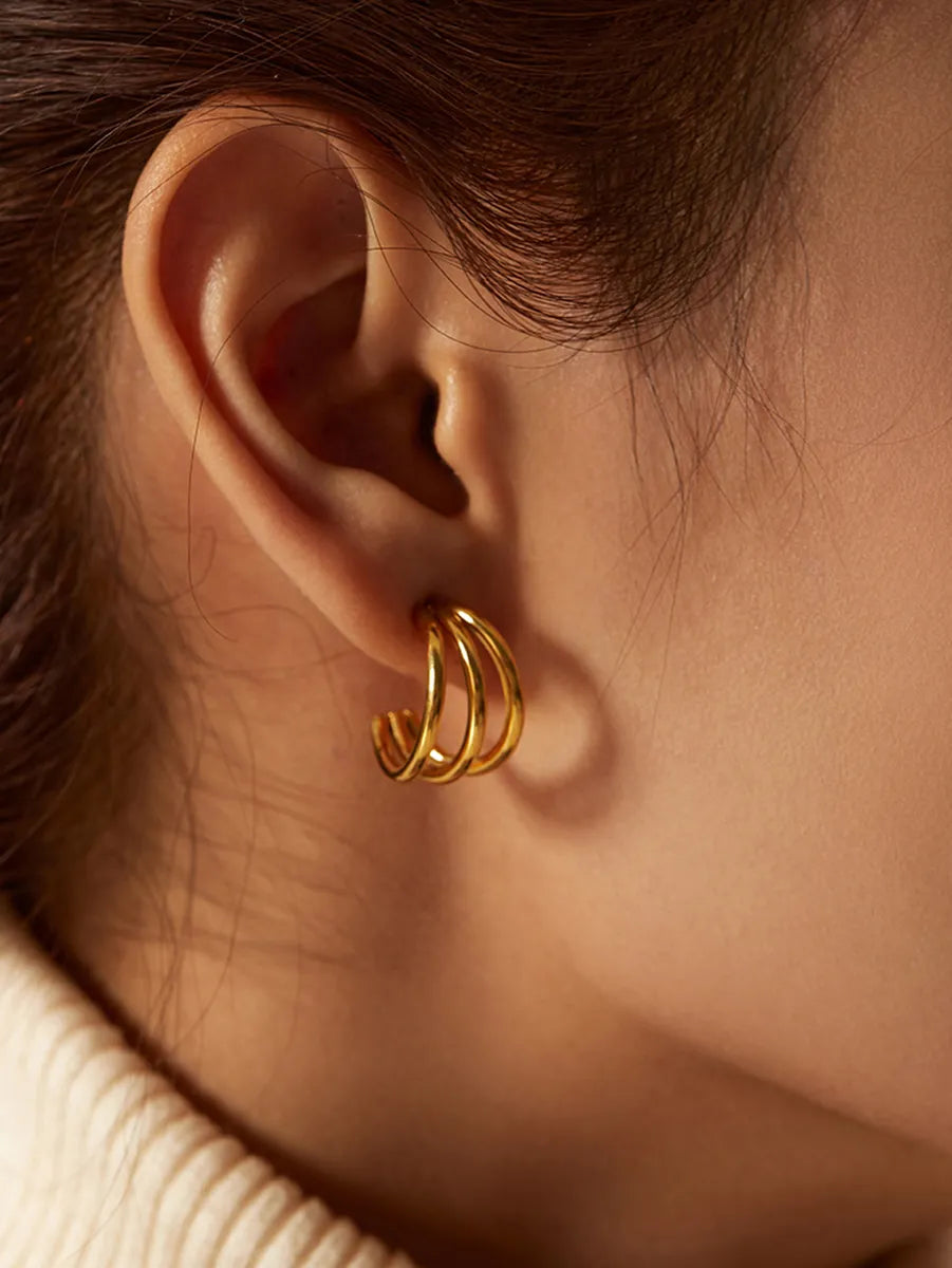 Fashion C Shape Gold Plated 304 Stainless Steel Ear Studs