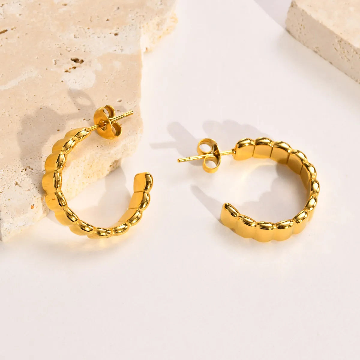 Fashion C Shape Plating Stainless Steel Earrings