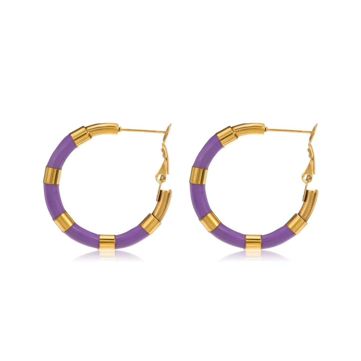 Fashion C Shape Stainless Steel Gold Plated Hoop Earrings 1 Pair