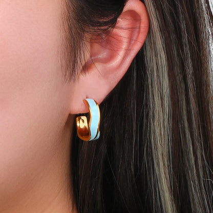 Fashion C Shape Enamel Plating Stainless Steel Gold Plated Hoop Earrings