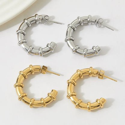 Fashion C Shape Plating Stainless Steel Hoop Earrings