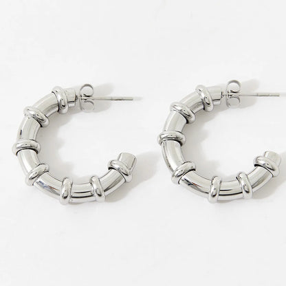 Fashion C Shape Plating Stainless Steel Hoop Earrings