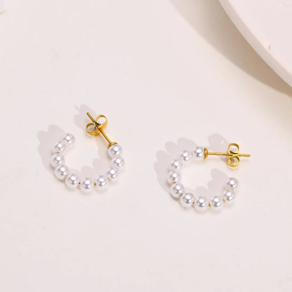 1 Pair Fashion C Shape Pearl Stainless Steel Ear Studs