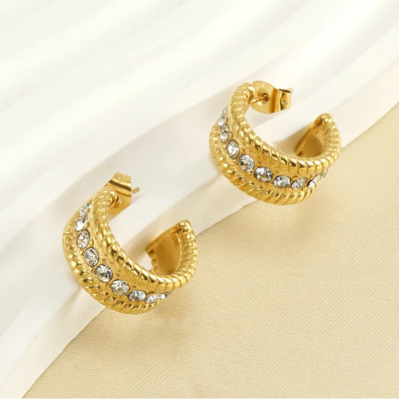 1 Pair Fashion C Shape Plating Inlay Stainless Steel Rhinestones Ear Studs