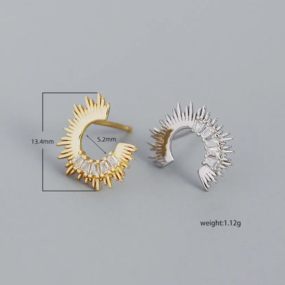 Fashion C Shape Irregular Plating Sterling Silver Zircon Ear Studs