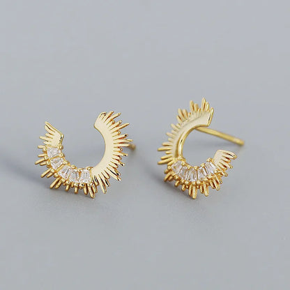 Fashion C Shape Irregular Plating Sterling Silver Zircon Ear Studs