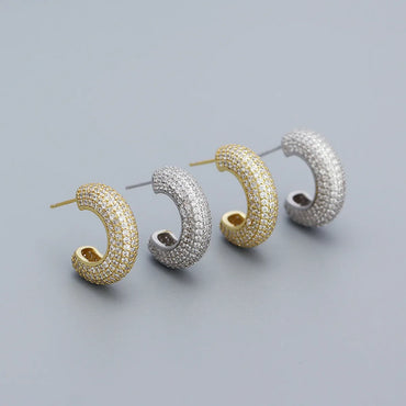 1 Pair Fashion C Shape Inlay Sterling Silver Rhinestones Ear Studs